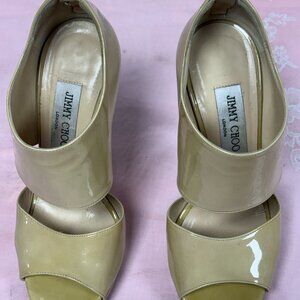 Chimmy Choo London-Women Tan Patent leather Heel Dres shoes.US Sx-6.5/EUR-37.Ita